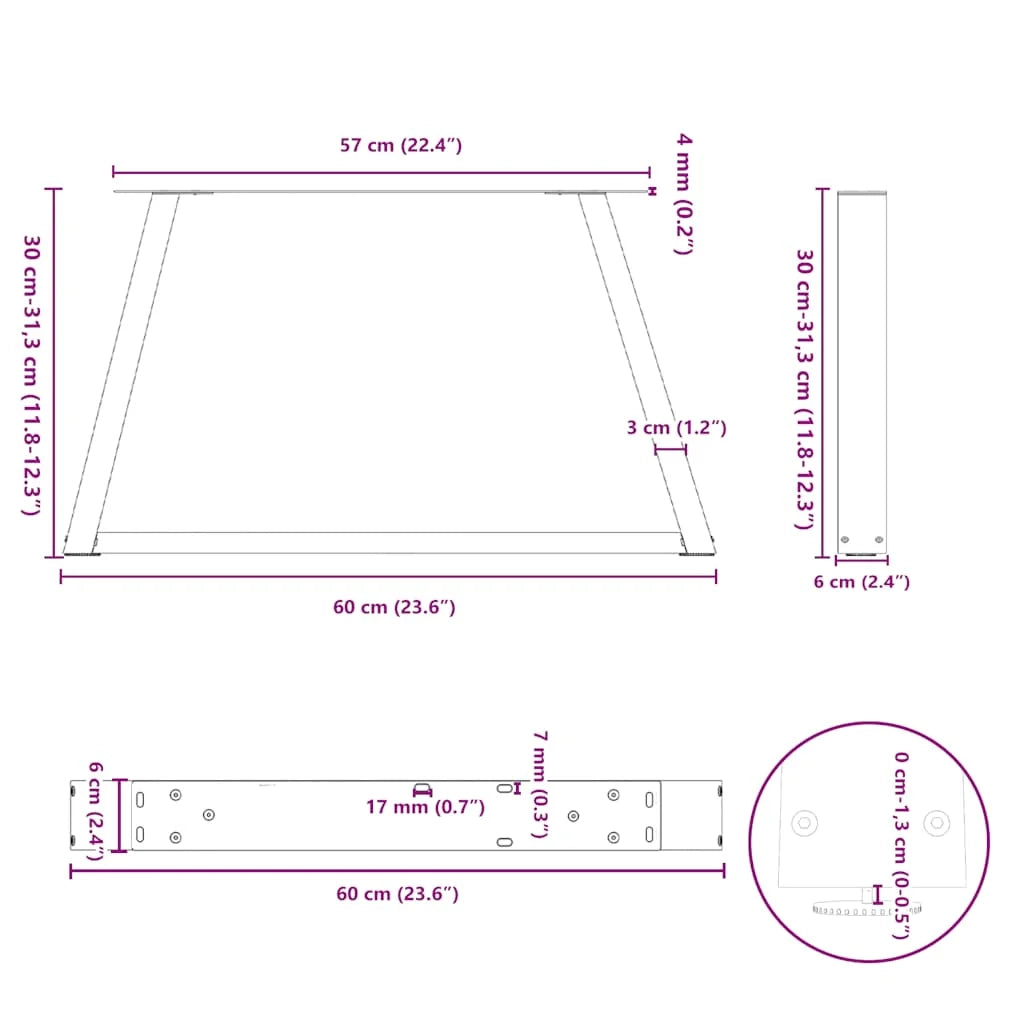 Set di 2 gambe regolabili per tavolino da caffè a forma di V 60 x 30-31,3 cm in acciaio nero 02_0056828