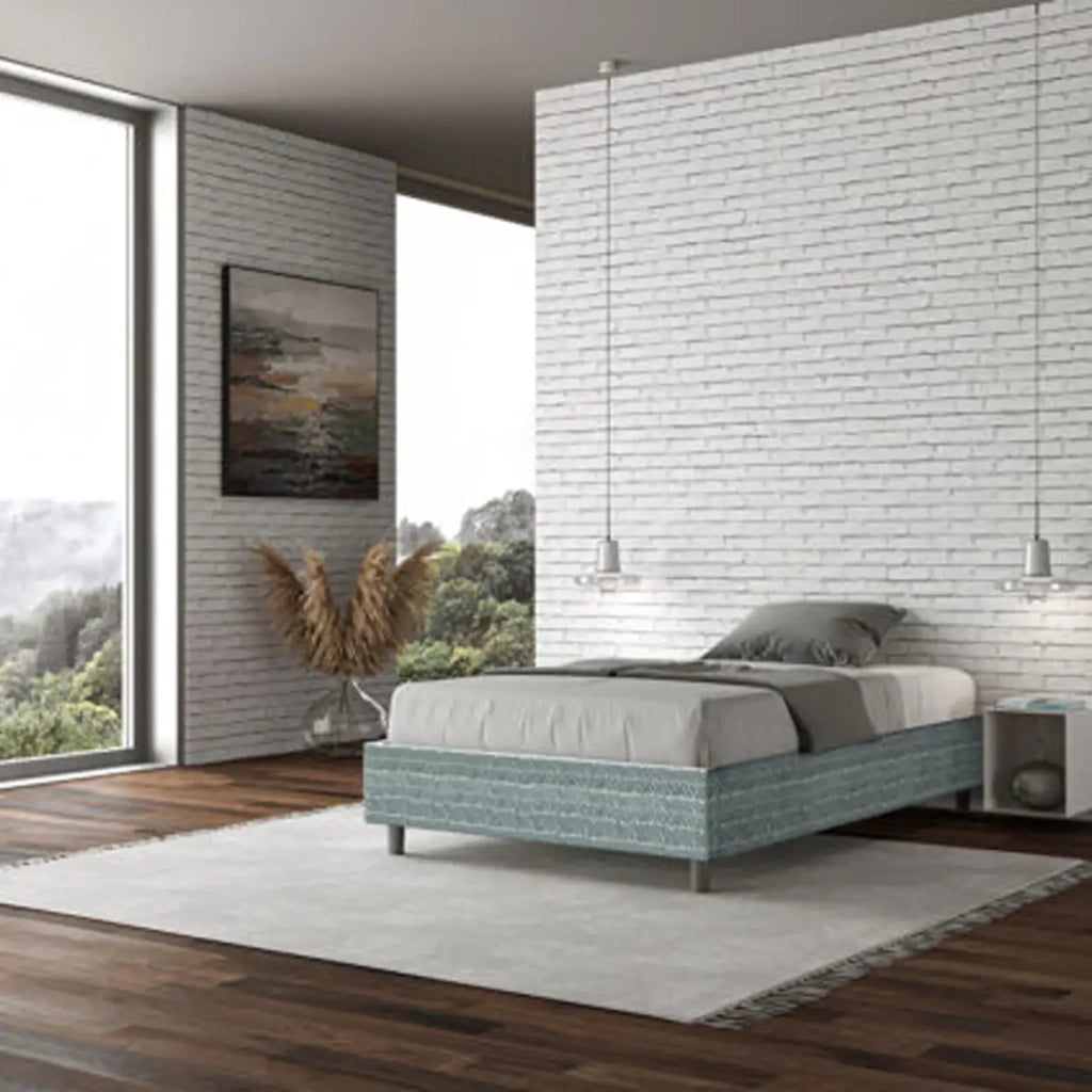Letto una piazza e mezza contenitore imbottito 120x200 tessuto Aragona 7 azzurro Azelia