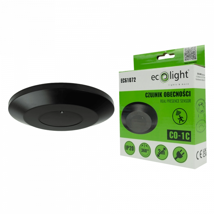 Sensore presenza soffitto nero 360° IP20 Ecolight