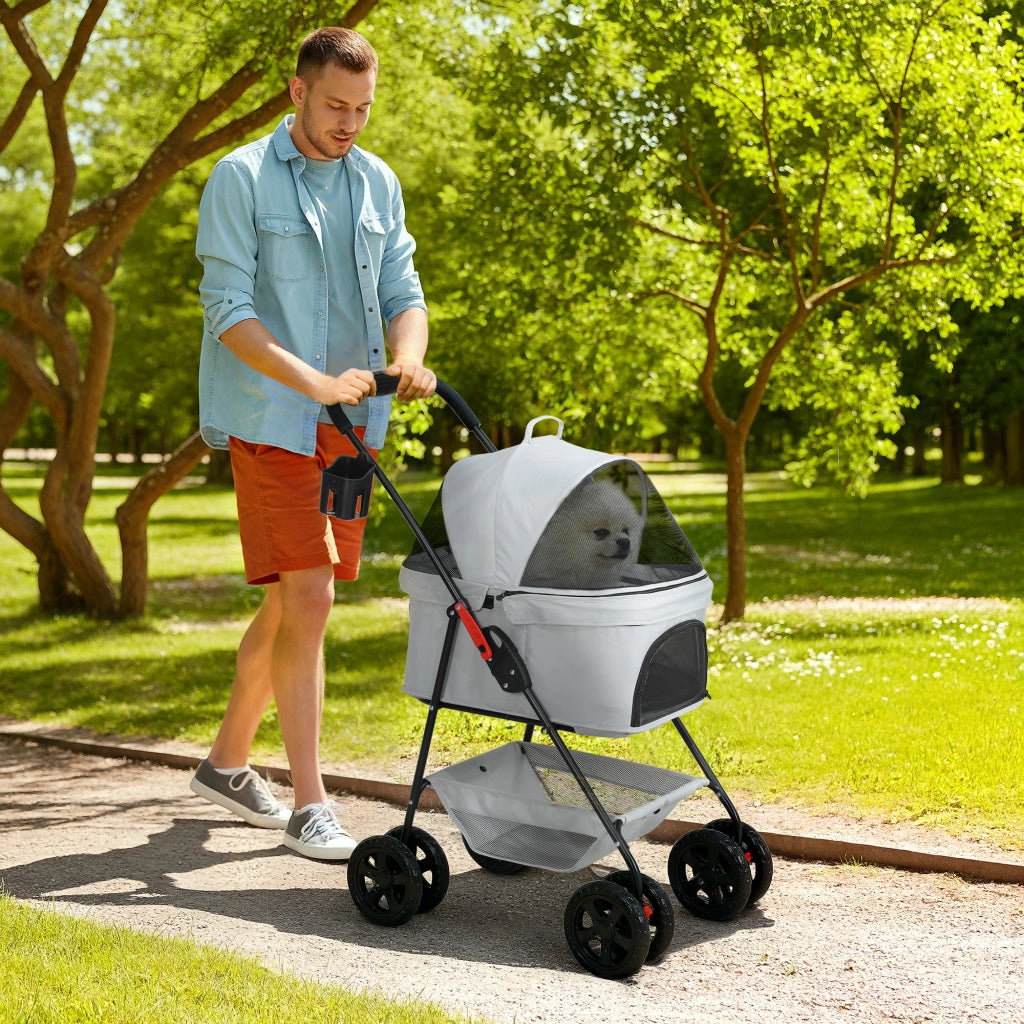 Carrello Trasporto Animali Domestici 3 in 1 ¨C Zephmum ¨C Grigio Pieghevole con 4 Ruote e Cestino Amovibile