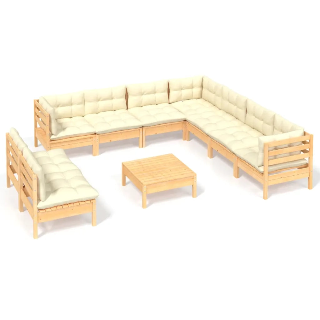 Set Divani da Giardino 10 pz con Cuscini Crema Massello di Pino 3096833