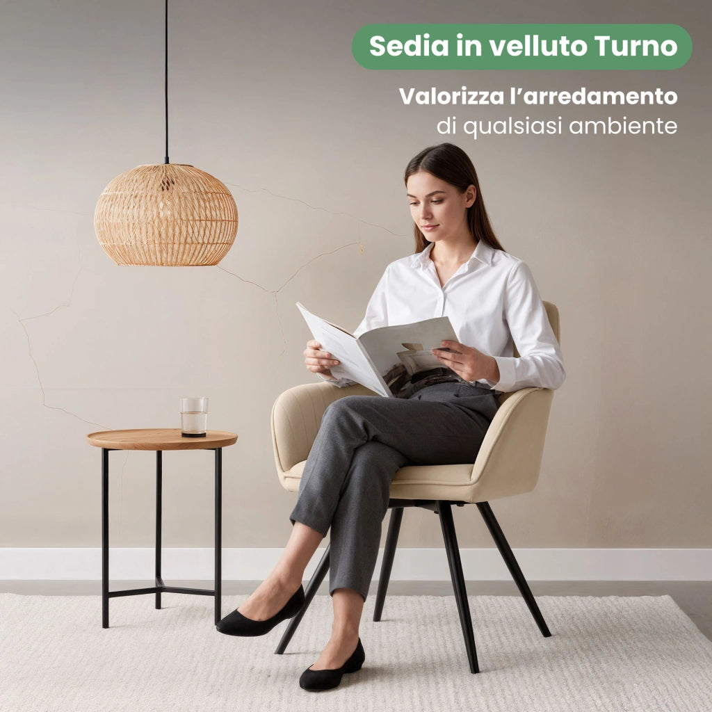 Set di 2 Sedie girevoli in velluto con cuciture TURNO Beige gambe nere