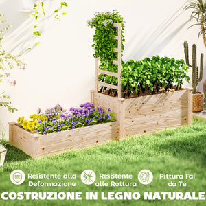 Fioriera Rialzata con Grigliato per Rampicanti e Divisorio 222x63x132 cm in Legno di Abete