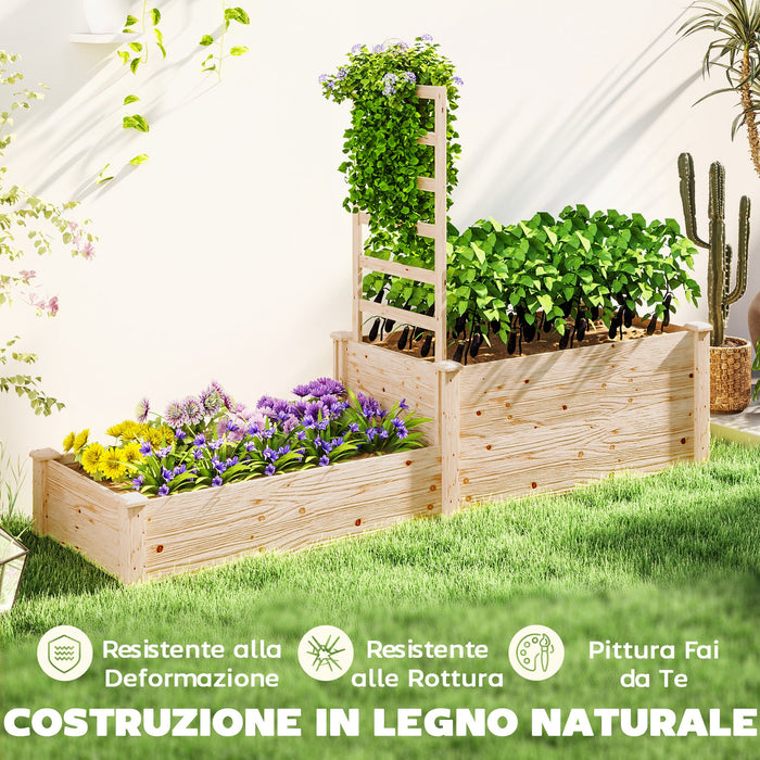 Fioriera Rialzata con Grigliato per Rampicanti e Divisorio 222x63x132 cm in Legno di Abete