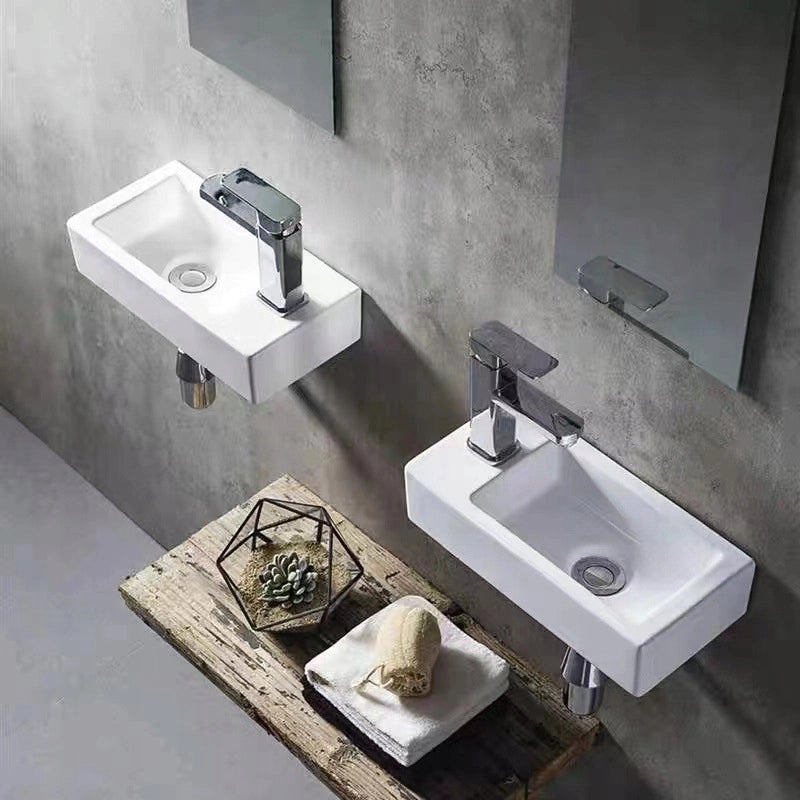 Lavabo da appoggio rettangolare in ceramica bianca da posizionare su piano 40x22 cm