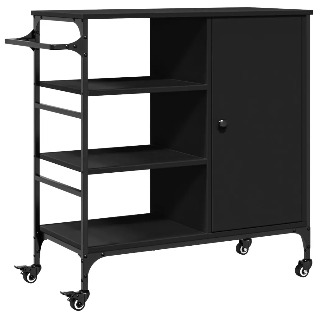 Carrello da Cucina-Scaffale per Cucina Nero 87,5x38,5x84,5 cm in Legno Multistrato
