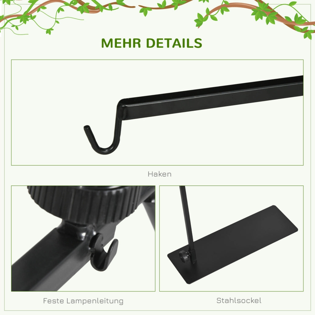 Supporto per lampada riscaldante per terrari, regolabile in altezza, 40x15x95 cm, nero