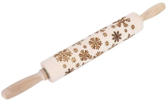 Impastatrice in legno Ergonomica - Impastatrice per Fondant/Pizza - Sostenibile/Igienica - Disegno a fiocco di neve - 43,5 x 4,5 cm - Impasto per forno