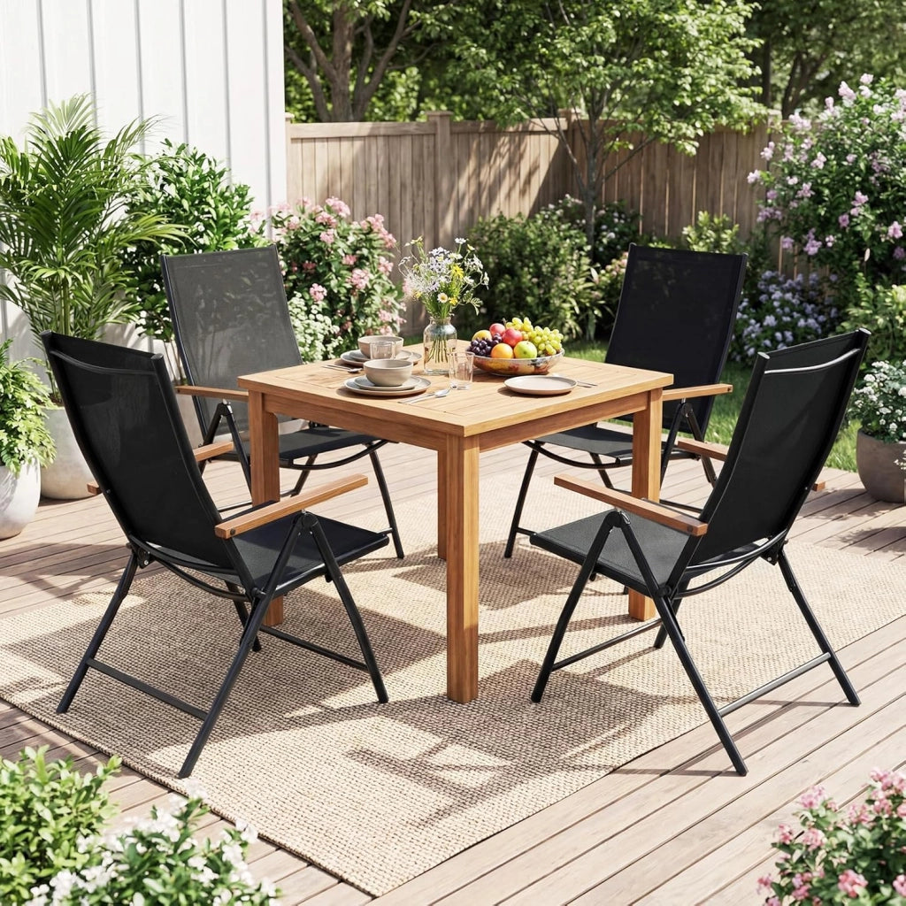 Set di 2/4 Sedie da Giardino Pieghevole, Struttura in Metallo, Poltrona in Tessuto Traspirante, Schienale Regolabile, per Balcone, Giardino, Terrazzo, Portata 150 kg (4,Nero)