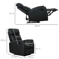 Poltrona Relax Reclinabile, Regolabile ed Ergonomica, in Pelle PU con Imbottitura, per Casa e Ufficio, 65x92x100 cm, Nera