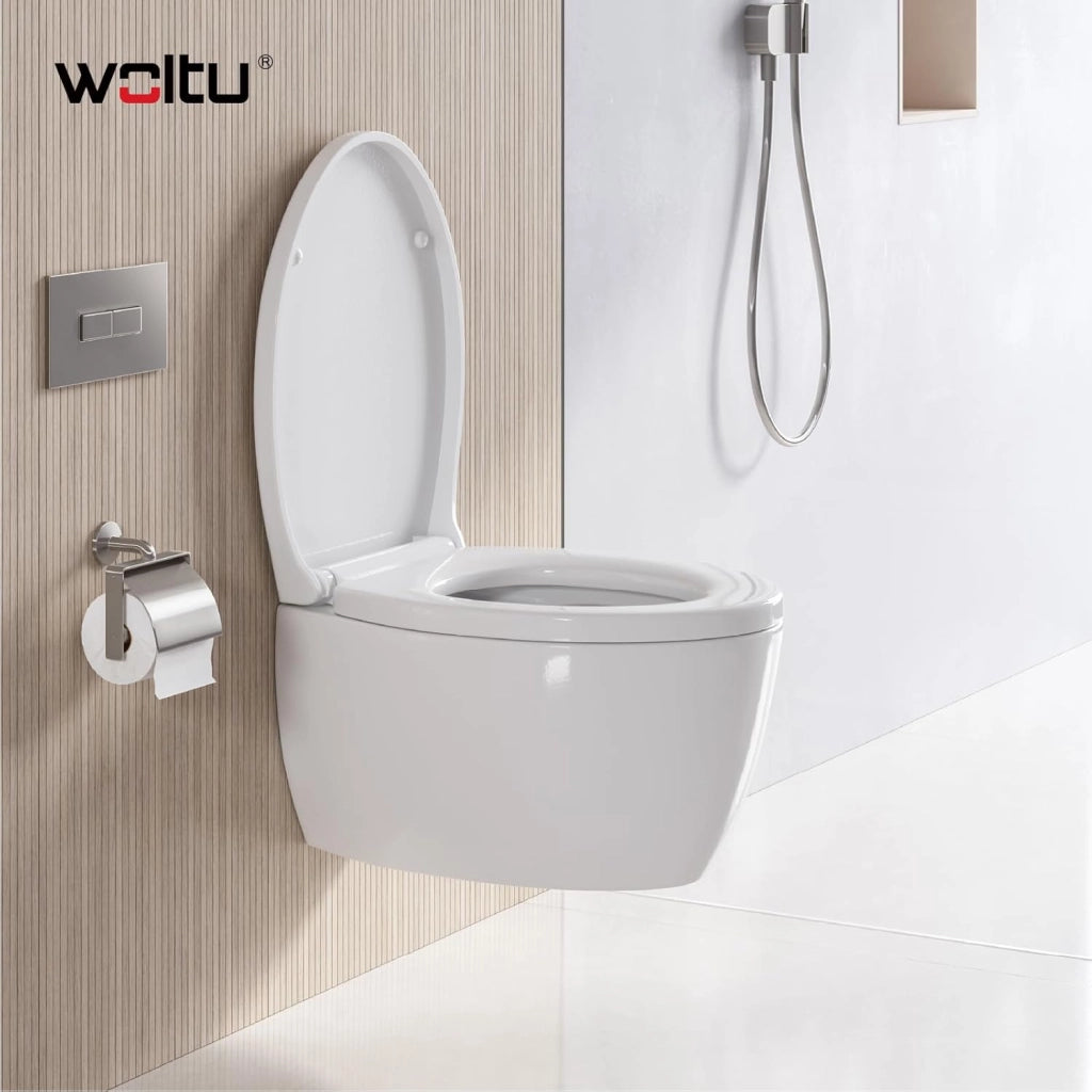 Copriwater Sedile WC Universale Coperchio con Chiusura Ammortizzata Soft Close Toilet Seat Bagno in Plastica Bianco a Forma di O