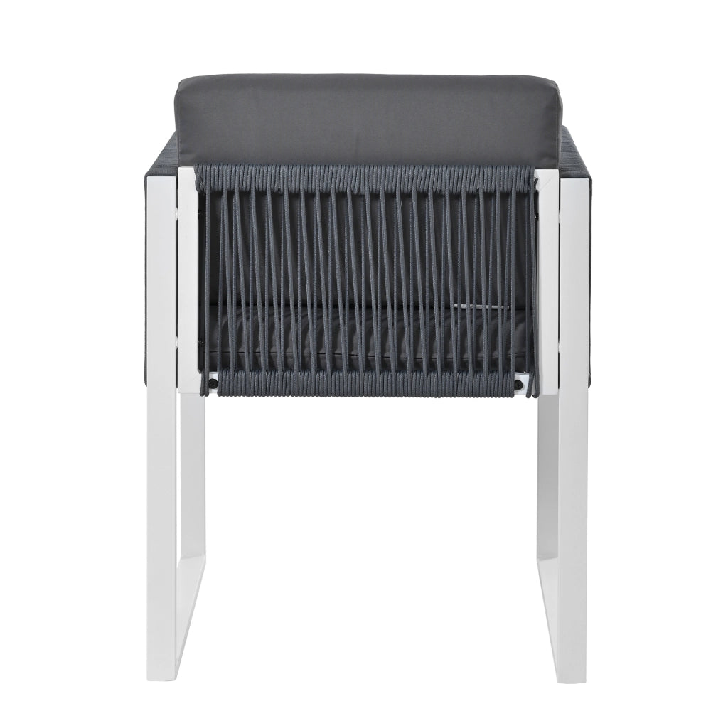 Set da pranzo da esterno 7 pezzi con tavolo in vetro temperato e 6 sedie; grigio e bianco
