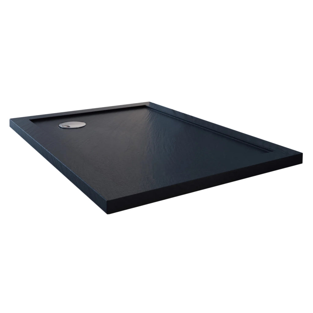 Piatto Doccia Slim 90x90x4 cm Quadrato Acrilico Bordato Antracite Effetto Pietra mod. Flower