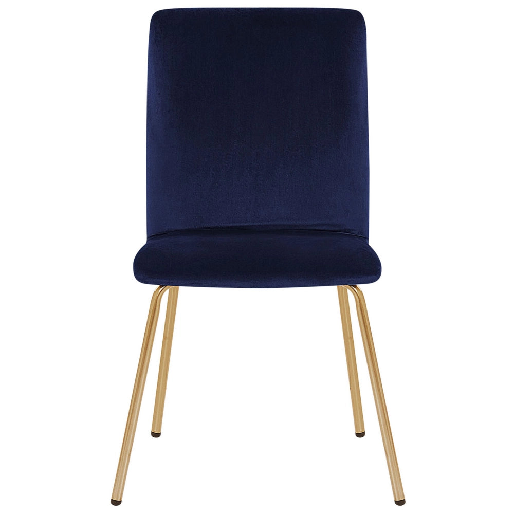 Set di 2 Sedie da Pranzo Velluto Blu Gambe in Metallo dorato senza braccioli Retro Glam