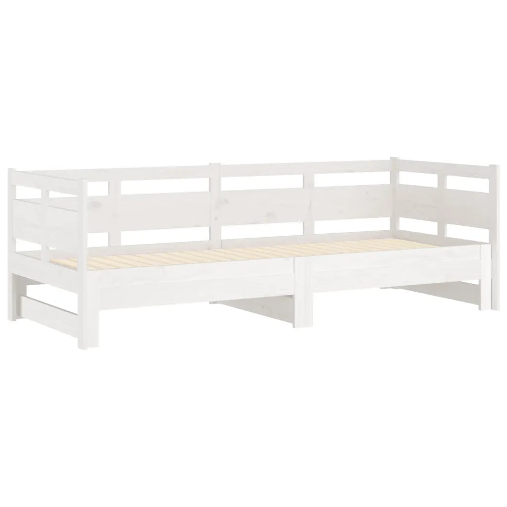 Letto singolo | Letto per adulti | Dormeuse Estraibile Bianca Legno Massello di Pino 2x(90x200) cm
