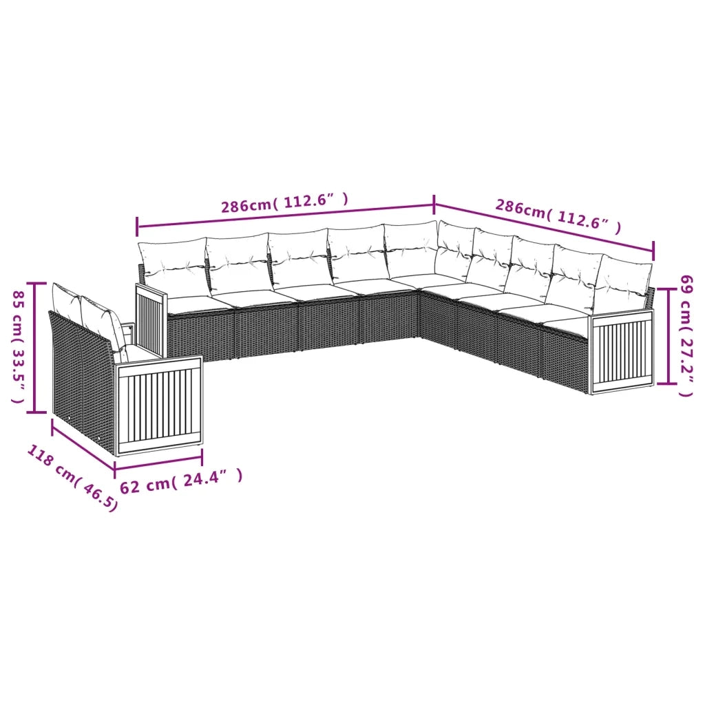 Set Divani da Giardino 11 pz con Cuscini in Polyrattan Nero 3227806