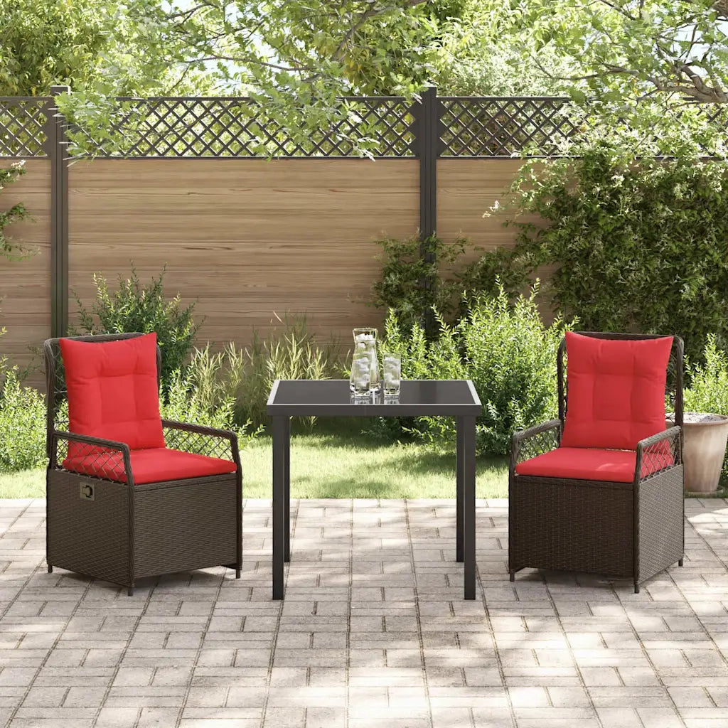 Set da Pranzo per Giardino 3 pcs Marrone polyrattan