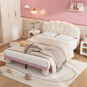 Letto imbottito con LED - Xylo - 140x200 - Beige+Rosa - Senza materasso