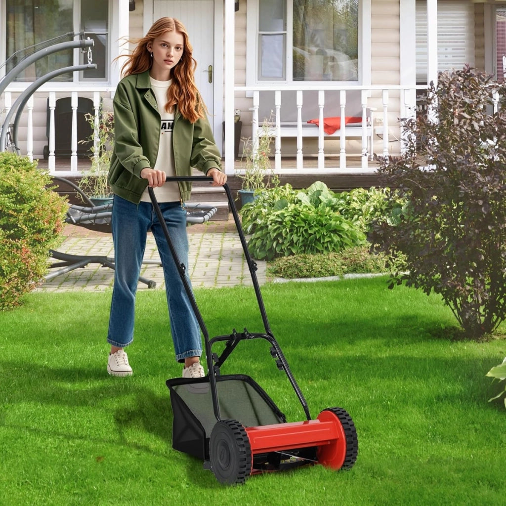 Tosaerba manuale spazzatrice per erba con larghezza di taglio di 30 cm, Altezza di taglio regolabile da 15-40 mm Rosso