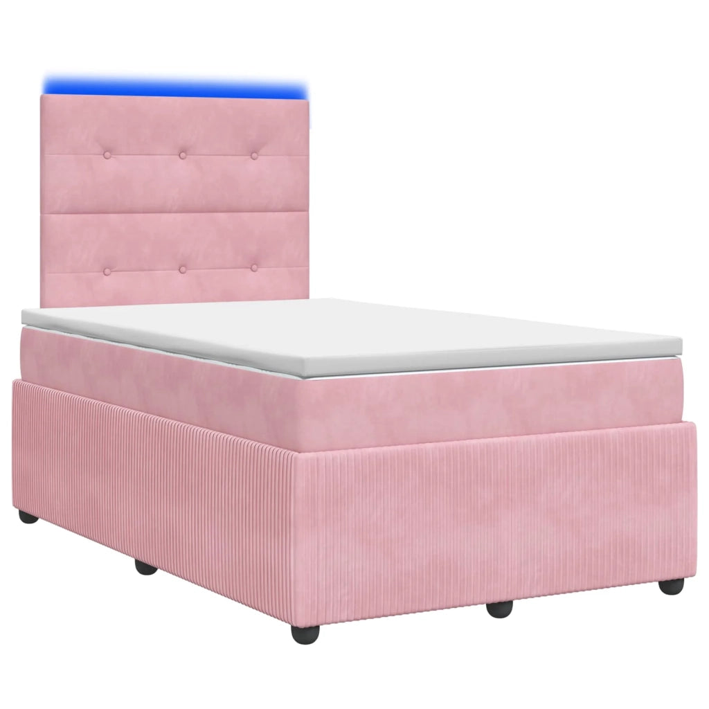 Letto Box Spring LED con Materasso Rosa 120 x 200 cm Velluto 3456052
