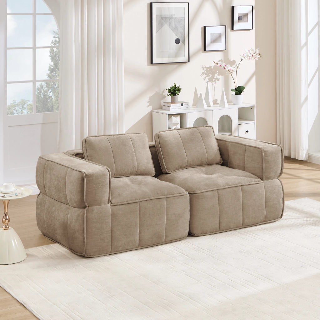 Divano modulare a due posti senza struttura in poliestere con seduta profonda e braccioli larghi sand 198 × 93 × 67 cm