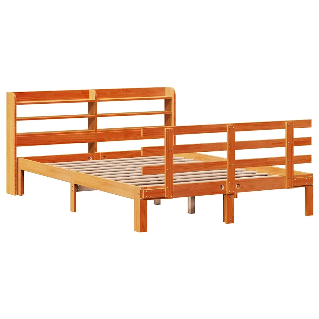 vidaXL Giroletto con Testiera Marrone Cera 150x200 cm Massello Pino