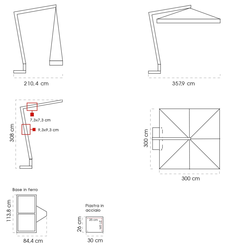 Ombrellone da Giardino Decentrato 3x3m in Legno Telo in Acrilico con Balza Danieli San Francisco Ecrù