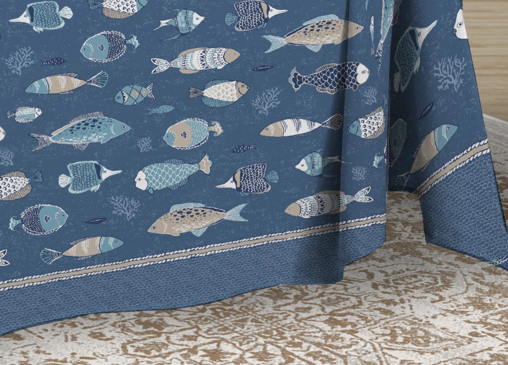 Telo Arredo Multiuso Linea Pensieri Delicati In 100% Cotone Disegno Oceano - Singolo - Blu