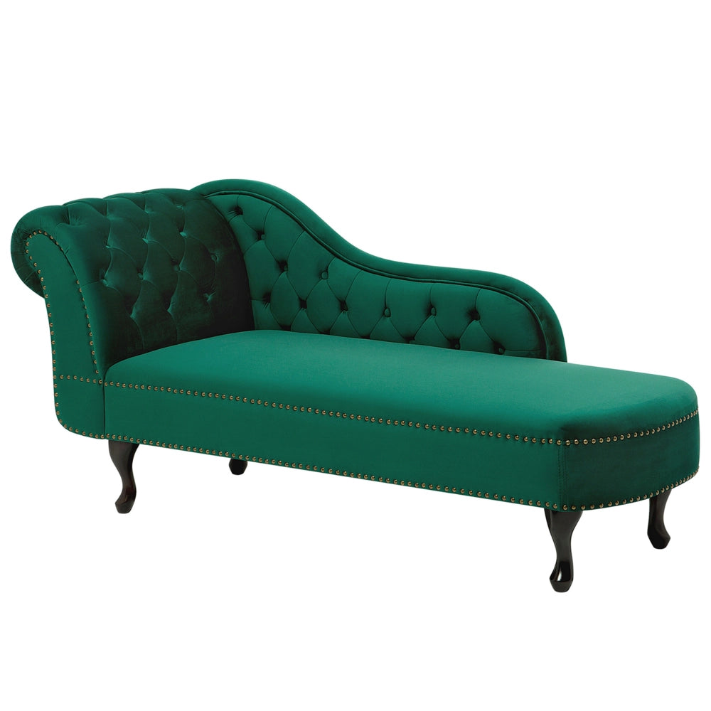 Chaise longue Verde versione sinistra Velluto Con Bottoni Inchiodati