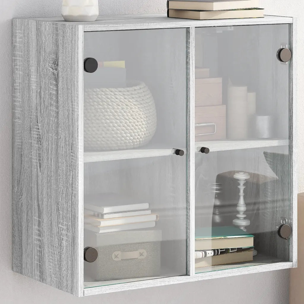 Armadietto a Muro | Mobile a Muro con Ante in Vetro Grigio Sonoma 68x37x68,5 cm