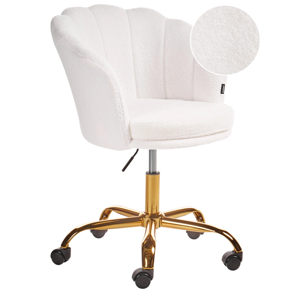 Sedia da ufficio in tessuto bouclè di colore bianco con base girevole altezza regolabile elegante moderna