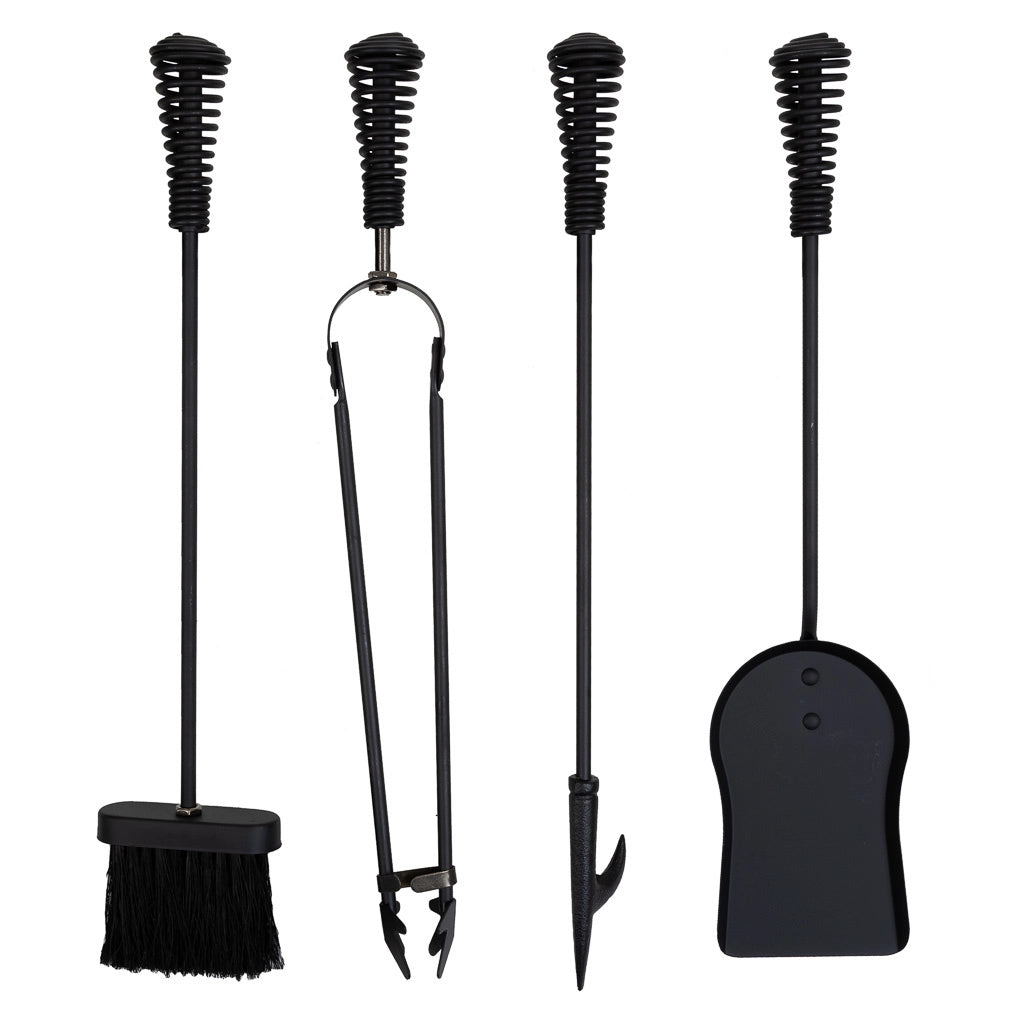 Set attrezzi per camino in metallo nero 5pz 19x19x65h cm