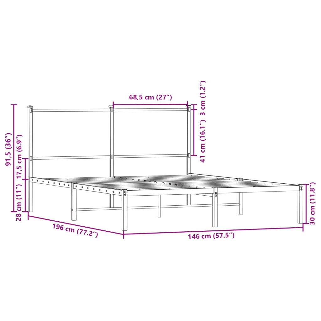 Letto matrimoniale | Letto per adulti | Giroletto senza Materaso in Metallo Rovere Fumo 140x190 cm