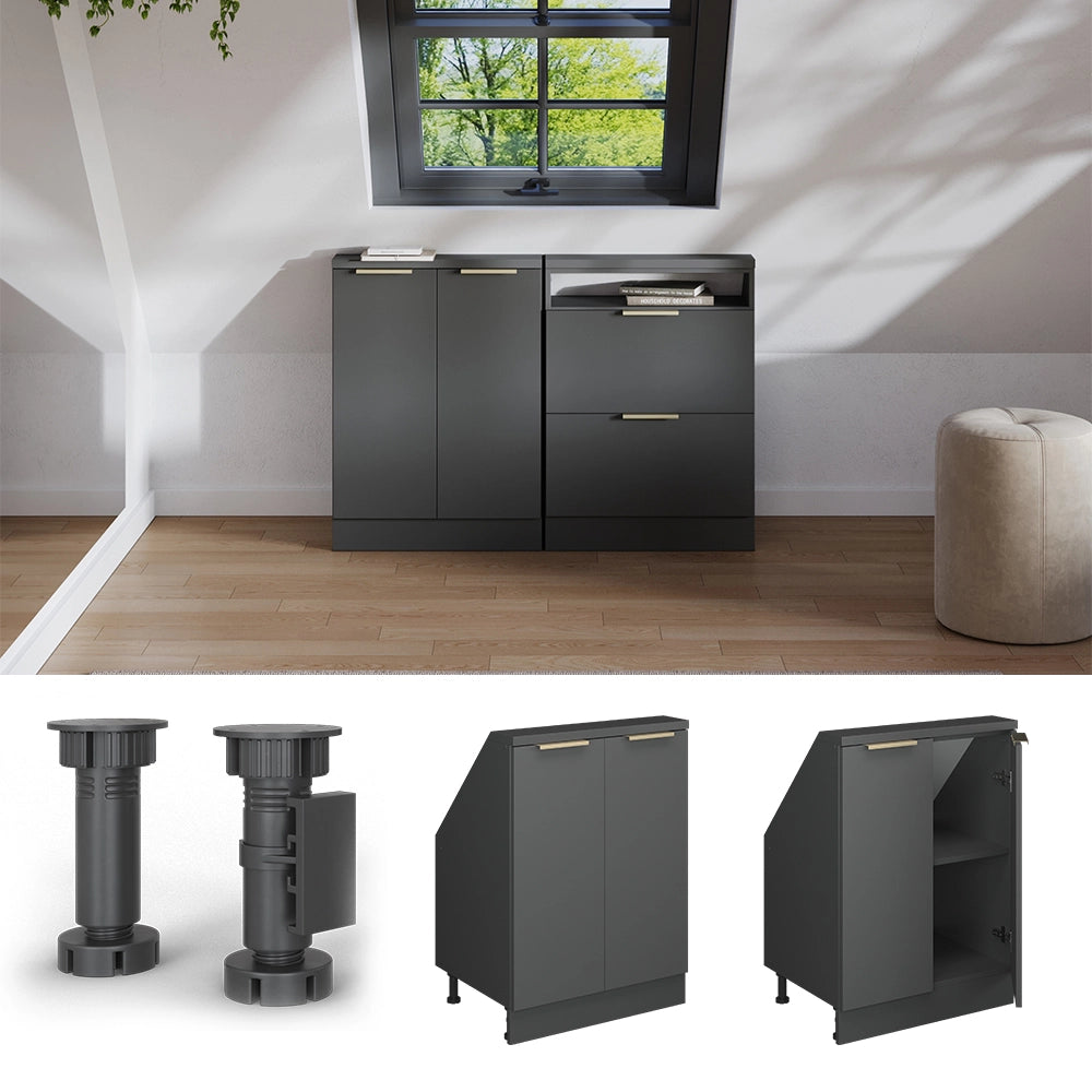 Mobile sottotetto Rion Antracite-oro/Antracite 60 x 83.8 cm con 2 porte Vicco