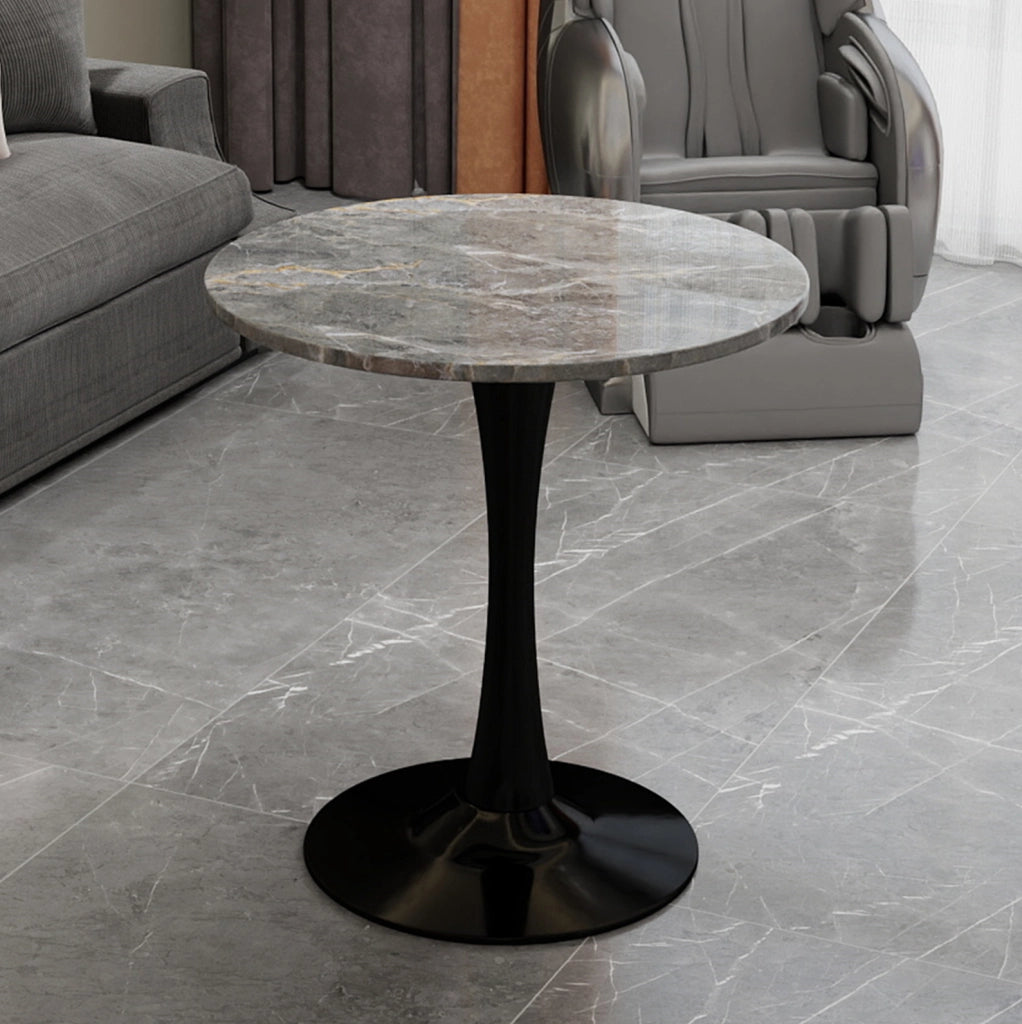 Tavolino rotondo moderno in marmo artificiale nero e grigio
