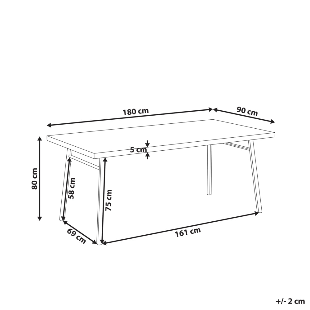 Tavolo da pranzo in legno di frassino chiaro con legno di gomma MDF nero 180 x 90 cm Rettangolare per 6 persone Sala da pranzo tradizionale