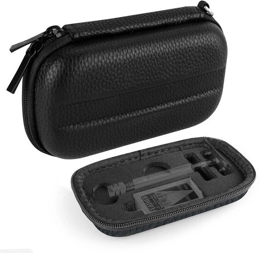Borsa di viaggio rigida compatibile con Vikings/Merkur/Shaving Revolution - Contenitore per rasoi/accessori - Protezione contro danni - Pelle vegetale nera - Custodia per rasoi