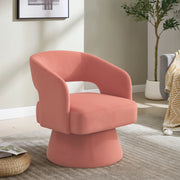Poltrona girevole moderna in ciniglia rosa con base stabile e seduta imbottita