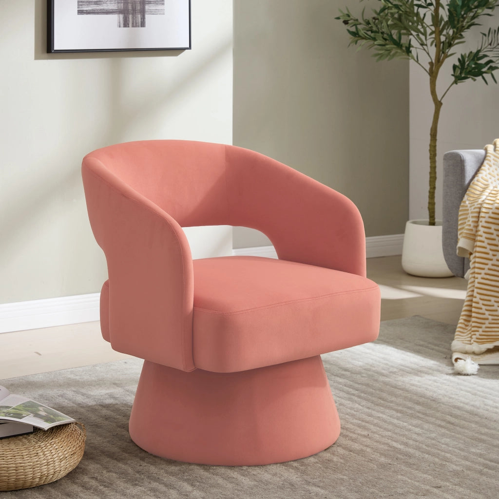 Poltrona girevole moderna in ciniglia rosa con base stabile e seduta imbottita