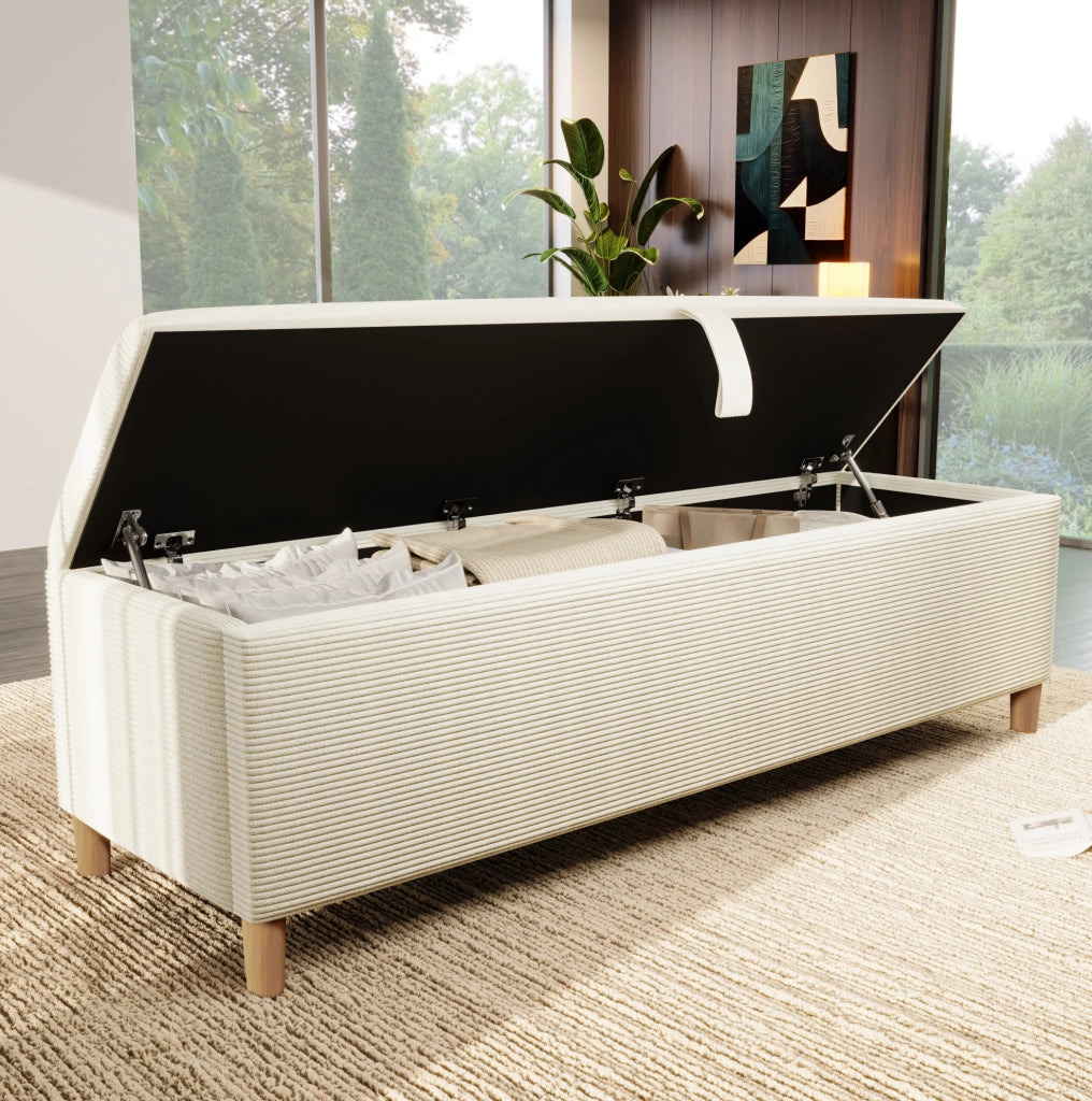 Panca contenitore beige in velluto a coste 175 cm