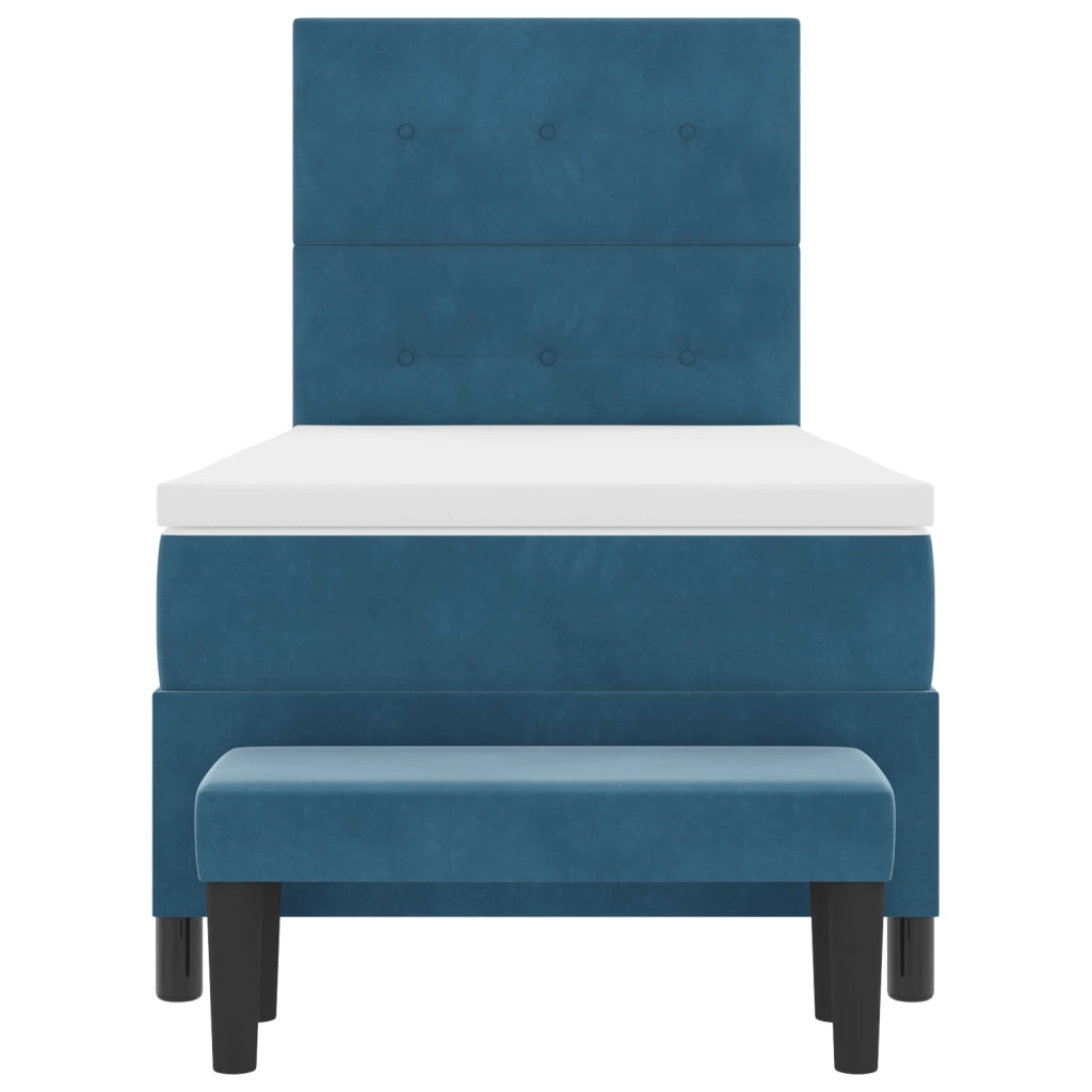 Letto con Rete a Molle con Materasso e Panchina Blu Scuro 90x200 cm Velluto