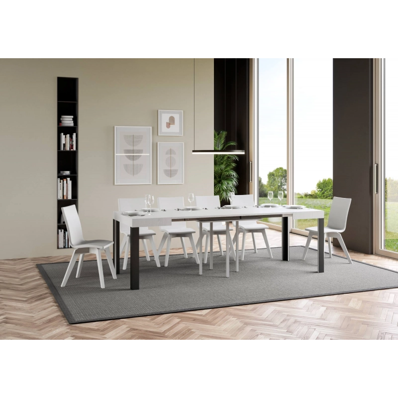 Tavolo allungabile 90x90/246 cm Linea telaio Antracite - Bianco Frassino