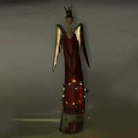 Angelo metallo con ghirlanda rosso con led cm 26,7x12xh81,3