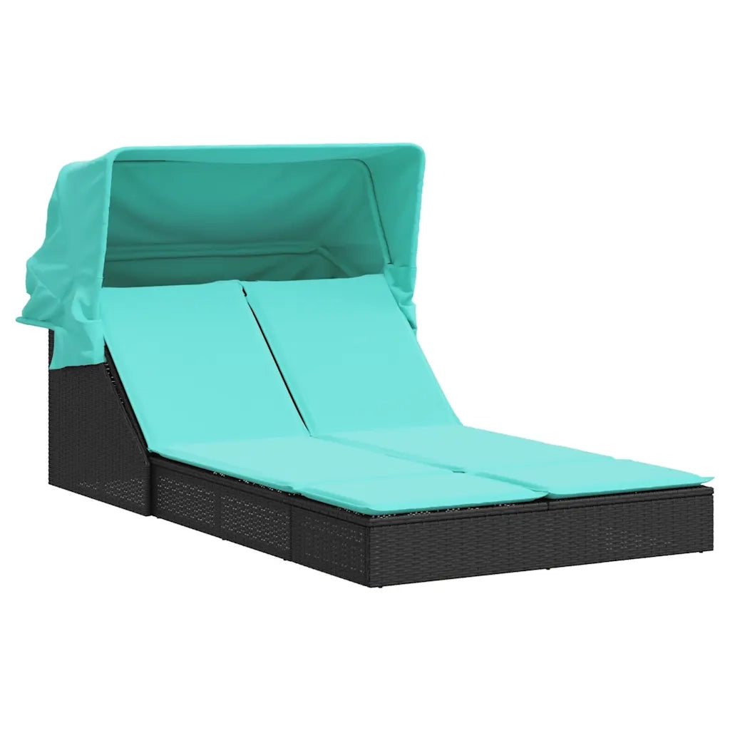 Lettino prendisole doppio con tettuccio e cuscini in Polyrattan Nero 368645