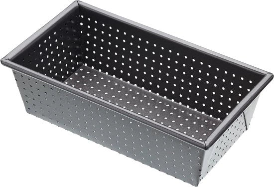 Bake Perforato per Pane 19 kg - Senza PFOA - 1 mm Acciaio di Carbone - 21 x 11 x 7 cm - Piatto per Pane con Coperchio