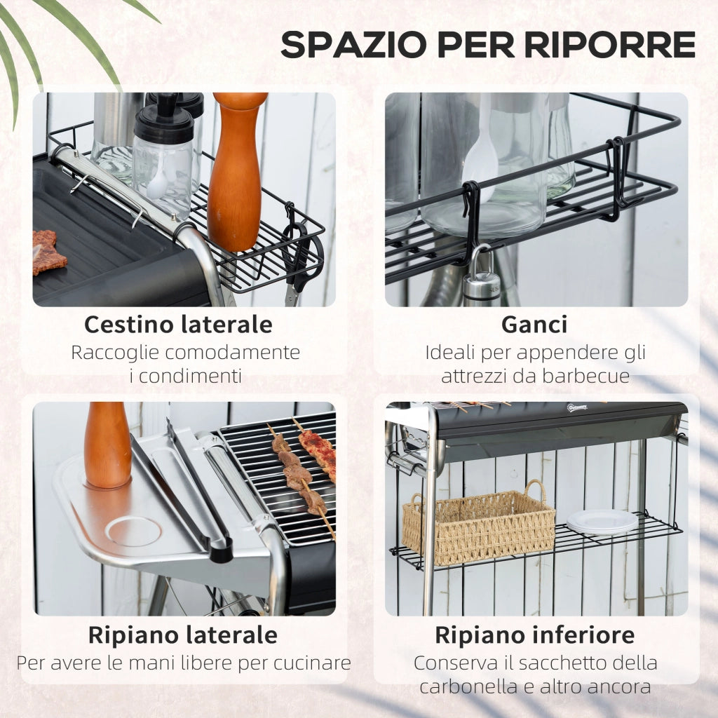 Barbecue a Carbonella con Griglia e Piastra ¨C zephmum ¨C Nero 107x63x75cm