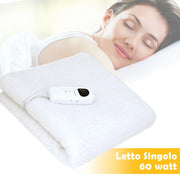 Trade Shop - Coperta Elettrica Termica Letto Singolo In Lana Coprimaterasso Scaldaletto 60w -