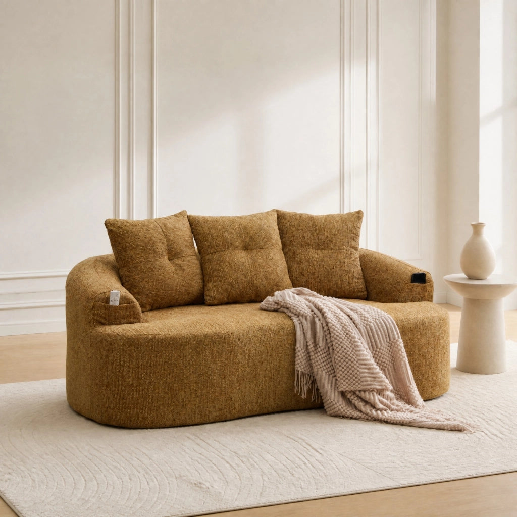 DIVANO 2 POSTI Curvo 164x92x60 cm Chenille Giallo Senape