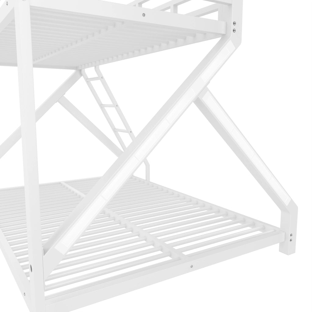 Letto a castello ULEVR 90x200 e 140x200 cm con LED, scala e sponde di sicurezza, metallo bianco