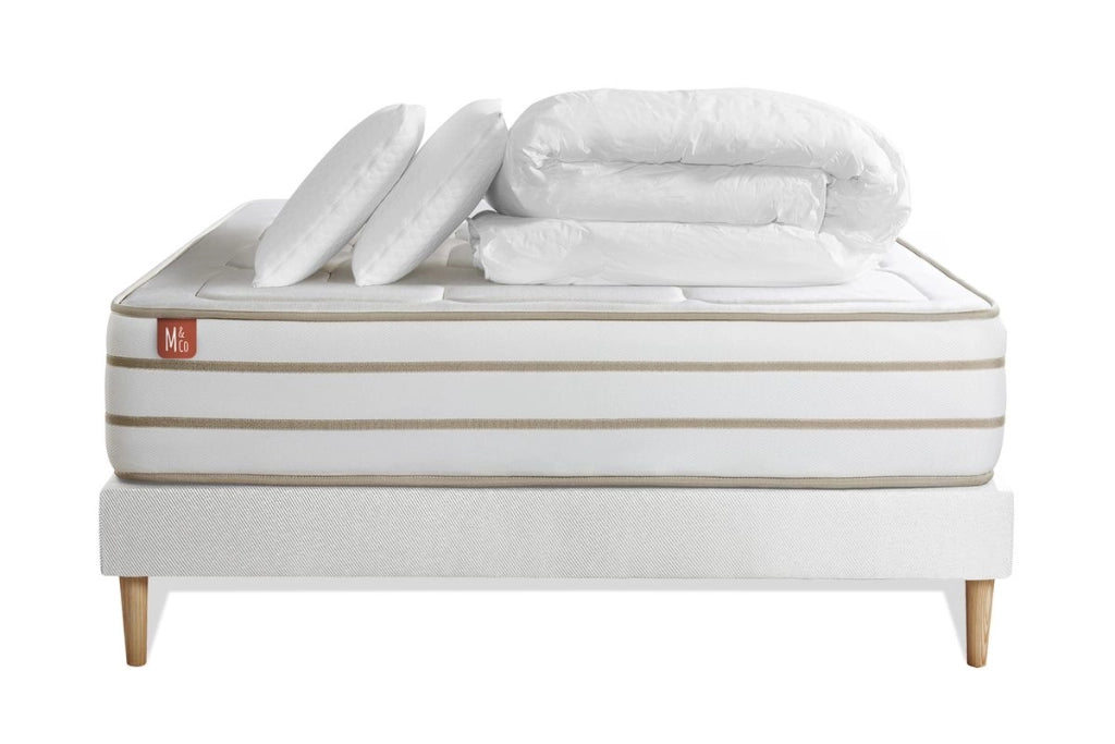 Pacchetto letto completo - Materasso 140x190cm + Box spring con doghe (kit) + 2 cuscini + Piumino - Le Douillet